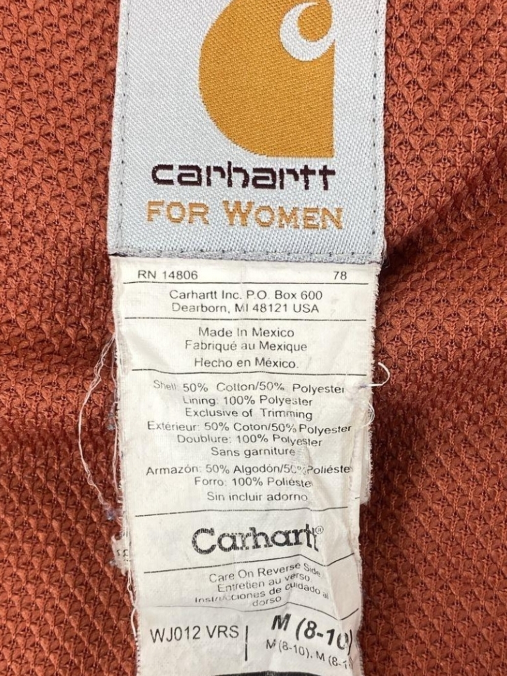 Carhartt Vintage Zip-Up Thermal-lines Hooded Sweatshirt Wmn's Size M Used Great - Picture 6 of 6